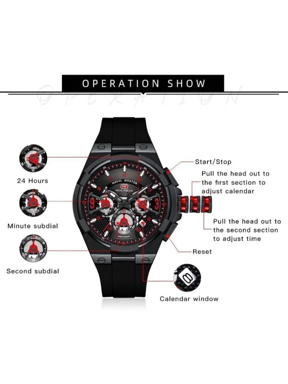 Men's Black And Red Analog Waterproof Chronograph Classic Stylish Casual Watch